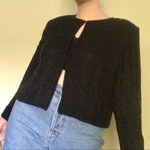 Vintage black beaded silk cardigan